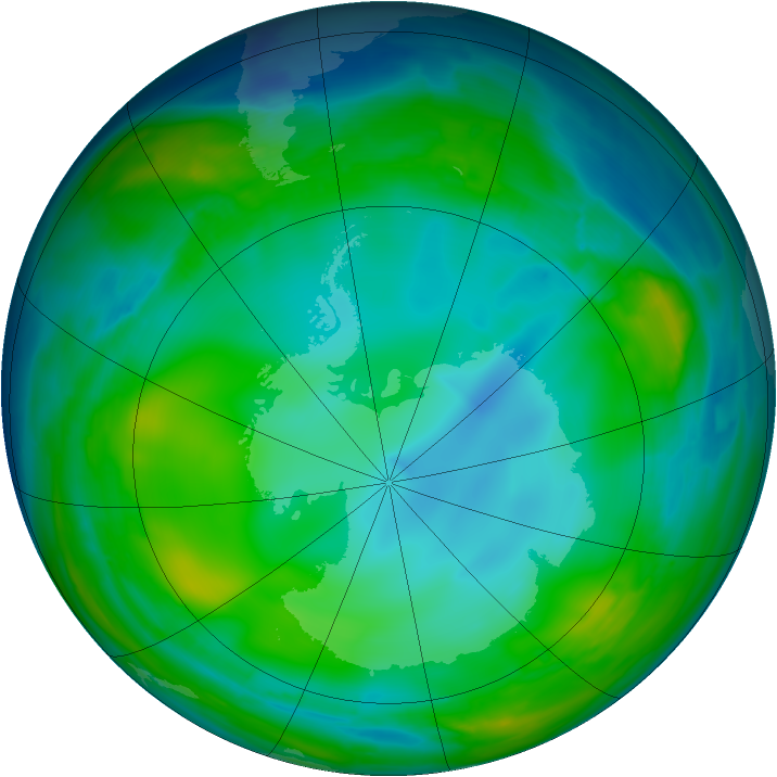 Antarctic ozone map for 15 July 2008